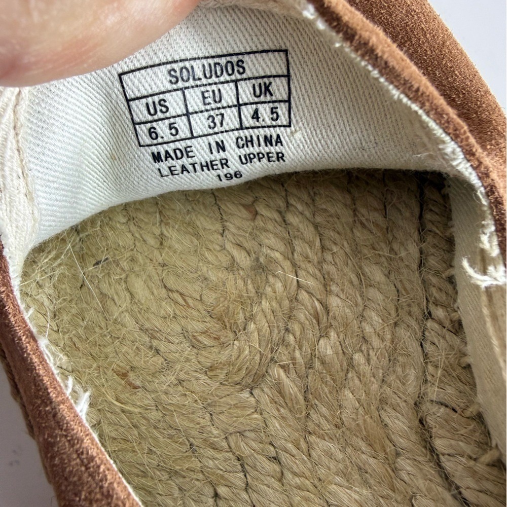 Soludos Womens 6.5 Suede Smoking Slipper Espadrille Tan Cognac Slip On Flat Boho - Picture 9 of 9
